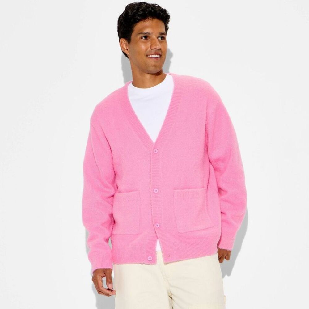 Open Box - Original Use - Men's Long Sleeve Cardigan Sweater - Or Pink